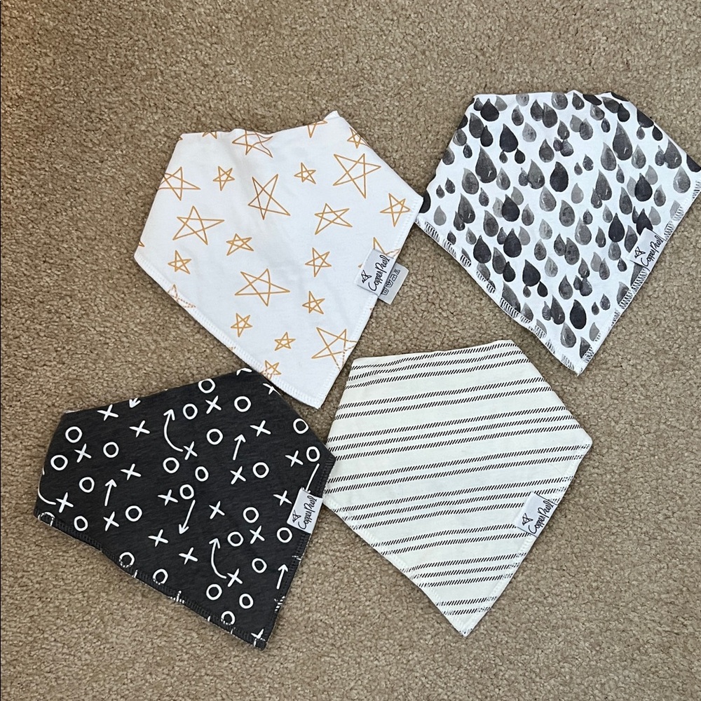 Unbranded Baby Bandana Bibs - Set of 4 (White, Black, Gray, Mustard Star)